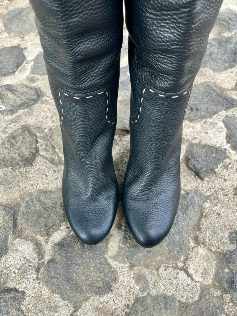 NEW! Fendi Selleria Whipstitch Grained Leather Knee-High Stiletto Boots - Picture 5 of 9
